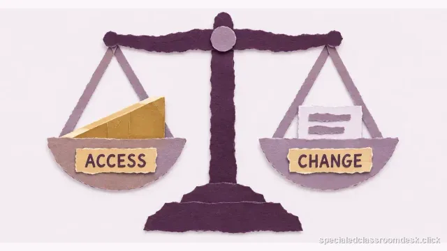 Cut-paper collage illustration for “Accommodations vs. Modifications in an IEP: The Difference That Changes What the Student Is Asked to Learn” — Special Education Classroom Desk