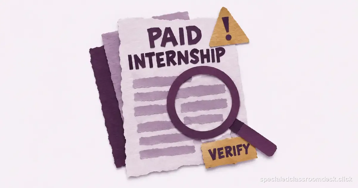 Cut-paper collage illustration for “Alternative Certification for Special Education: What to Verify Before You Accept a Paid Internship” — Special Education Classroom Desk