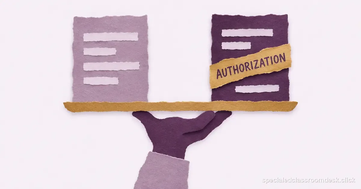 Cut-paper collage illustration for “How to Choose a Special Education Licensure Program Without Getting Trapped by the Wrong Authorization” — Special Education Classroom Desk