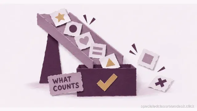 Cut-paper collage illustration for “What Counts as PD or Continuing Education for Special Ed License Renewal?” — Special Education Classroom Desk