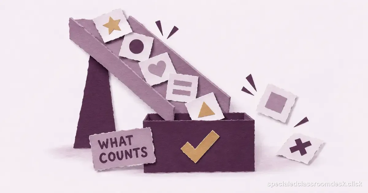 Cut-paper collage illustration for “What Counts as PD or Continuing Education for Special Ed License Renewal?” — Special Education Classroom Desk