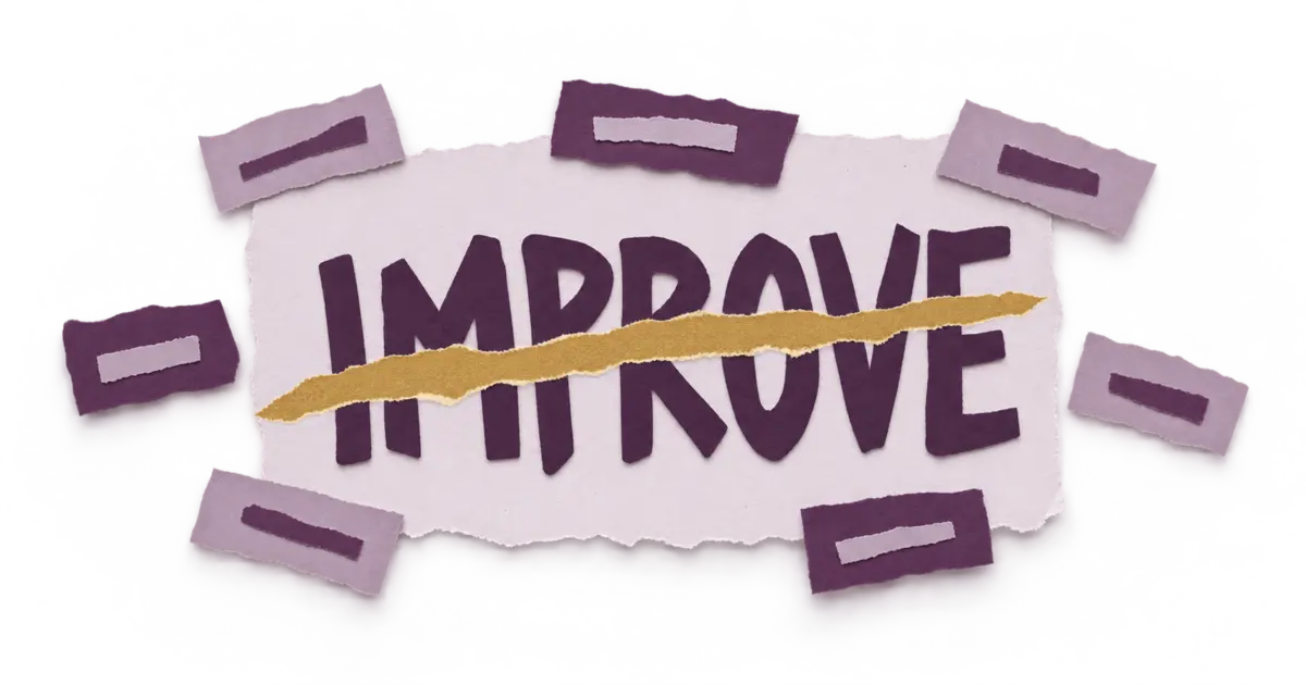 Cut-paper collage illustration for “Fix a Vague IEP Goal: Seven Edits That Turn “Improve” Into Something You Can Measure” — Special Education Classroom Desk