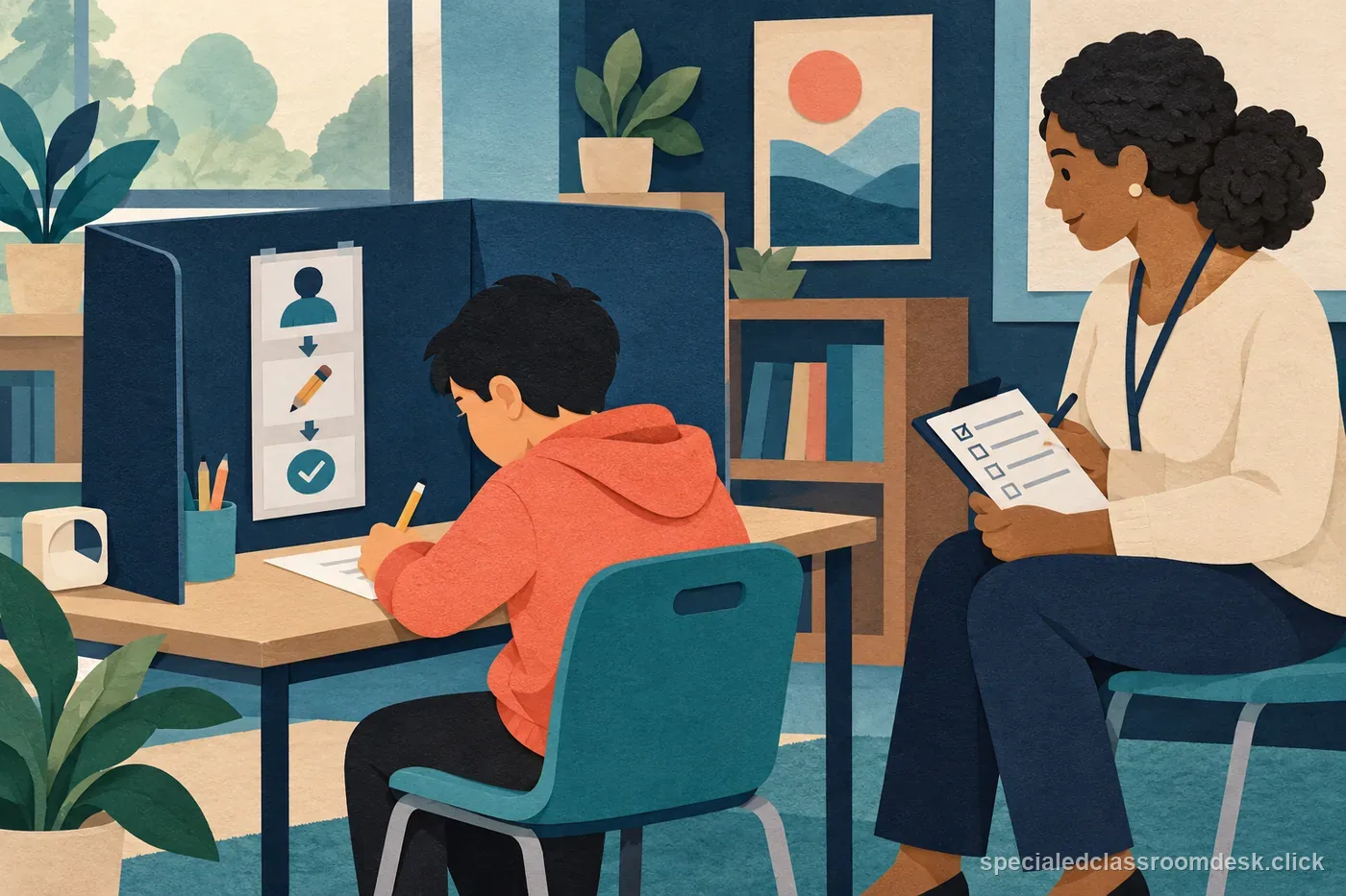 Teachers coordinate a student's classroom accommodations with a private implementation checklist