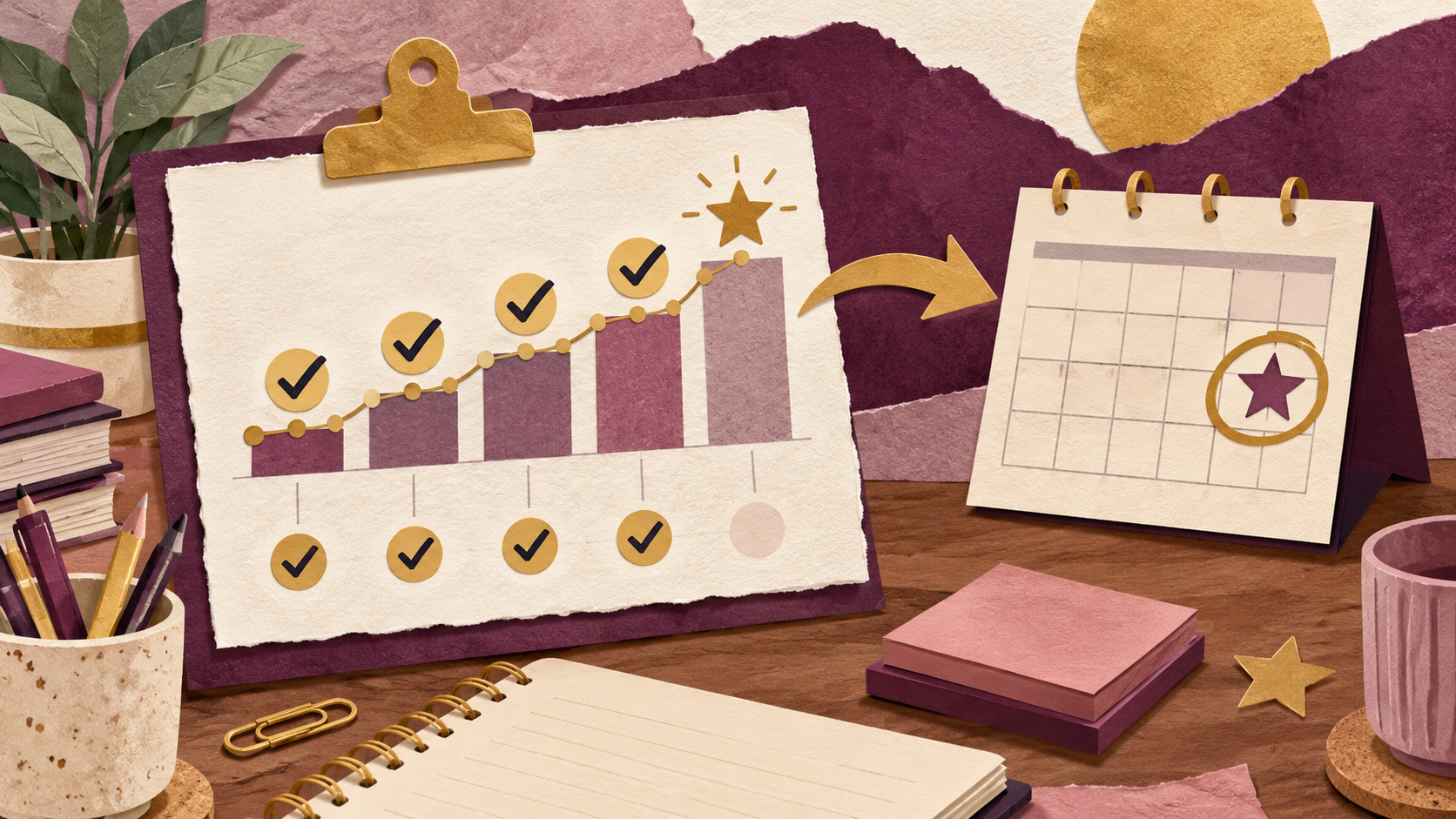 Teacher checks a dated goal tracker against an upcoming annual review