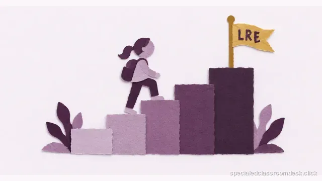 Cut-paper collage illustration for “Least Restrictive Environment and the Placement Continuum: What the IEP Team Is Actually Deciding” — Special Education Classroom Desk