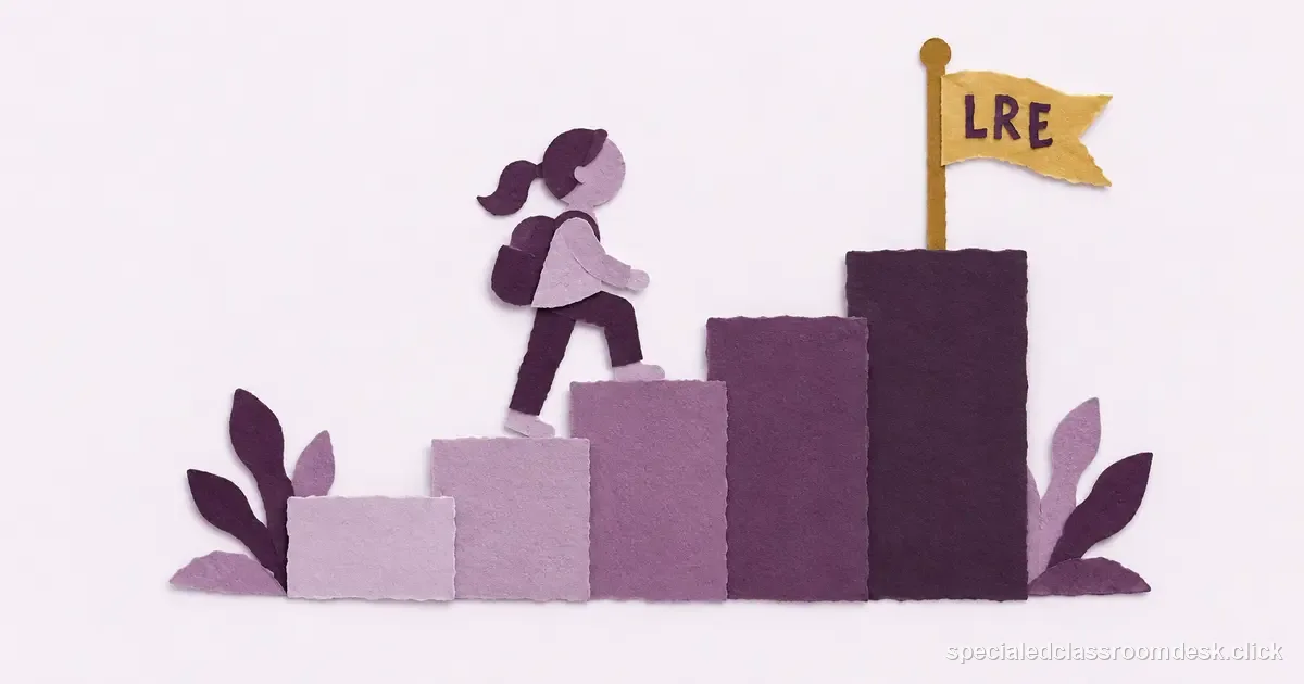 Cut-paper collage illustration for “Least Restrictive Environment and the Placement Continuum: What the IEP Team Is Actually Deciding” — Special Education Classroom Desk