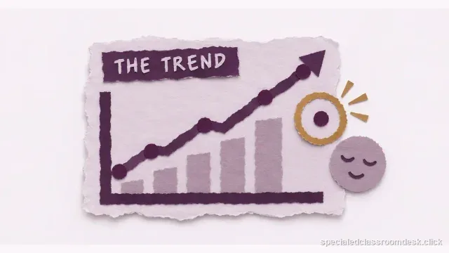 Cut-paper collage illustration for “How to Read IEP Progress-Monitoring Data Without Overreacting to One Score” — Special Education Classroom Desk