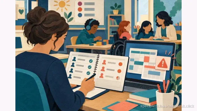 Teacher plans IEP service sessions and records a scheduling conflict for follow-up
