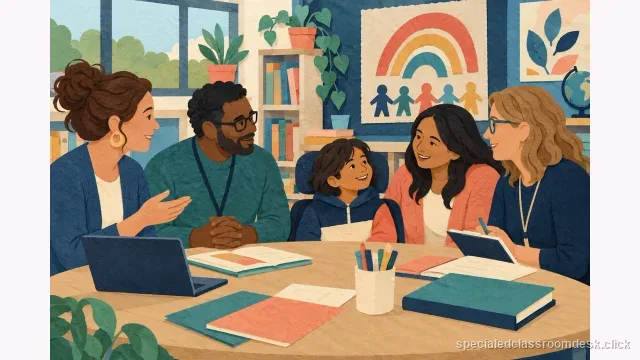 Receiving-school staff coordinate a first-week IEP handoff with a family